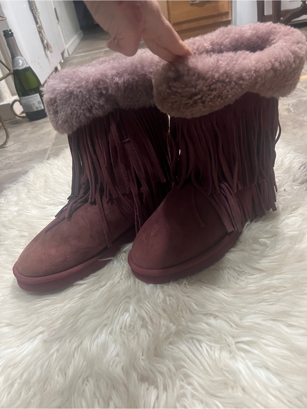 Koolaburra Purple Genuine Leather Fringe Suede Winter Sherpa Boots NWT